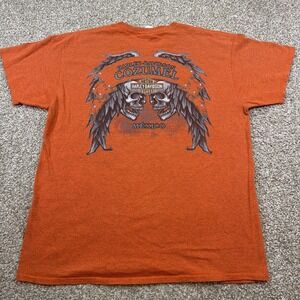 Harley Davidson Skull Angel Wings Shirt Mexico Size Large Orange